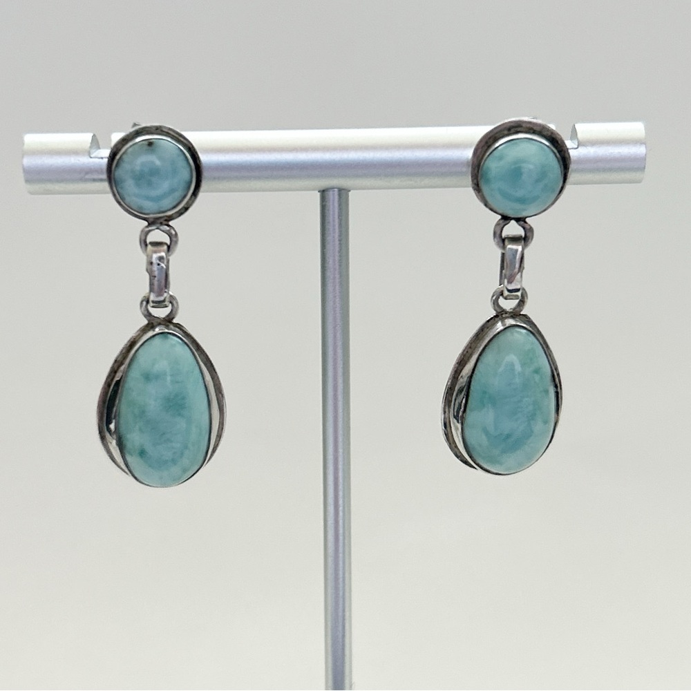 Lovely Larimar Drop Sterling Silver Earrings